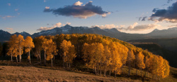 秋季自然风光天空山峰树林背景高清图片
