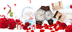 手表广告设计520情侣手表玫瑰相片背景高清图片