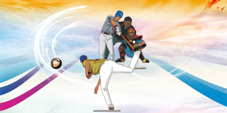手绘运动员棒球训练招生海报背景素材背景