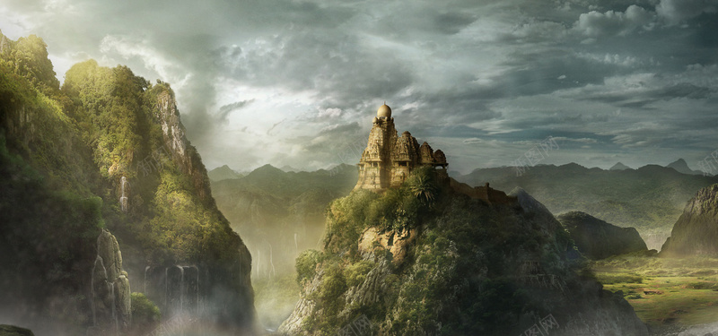 孤山上的城堡背景