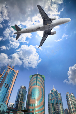 城市建筑与航空飞机背景素材背景
