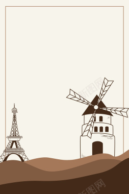 欧式城市建筑浅黄简约手绘素描海报背景背景