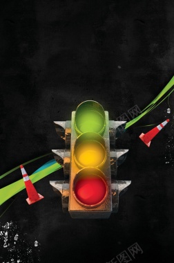创意炫酷红绿灯交通规则背景