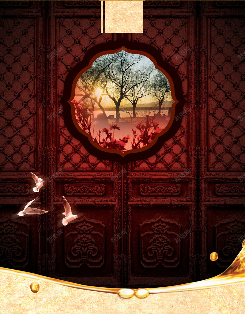 古窗户飞鸟H5背景jpg设计背景_88icon https://88icon.com 飞鸟 米色 中国风 古代窗户 H5 h5