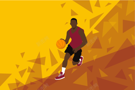 卡通篮球运动员运球激情球赛几何背景素材背景