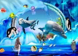 青色的鱼3D背景墙高清图片