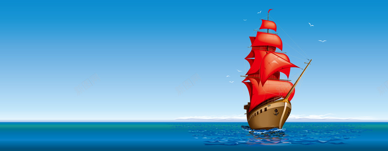 海上矢量水手船背景图背景