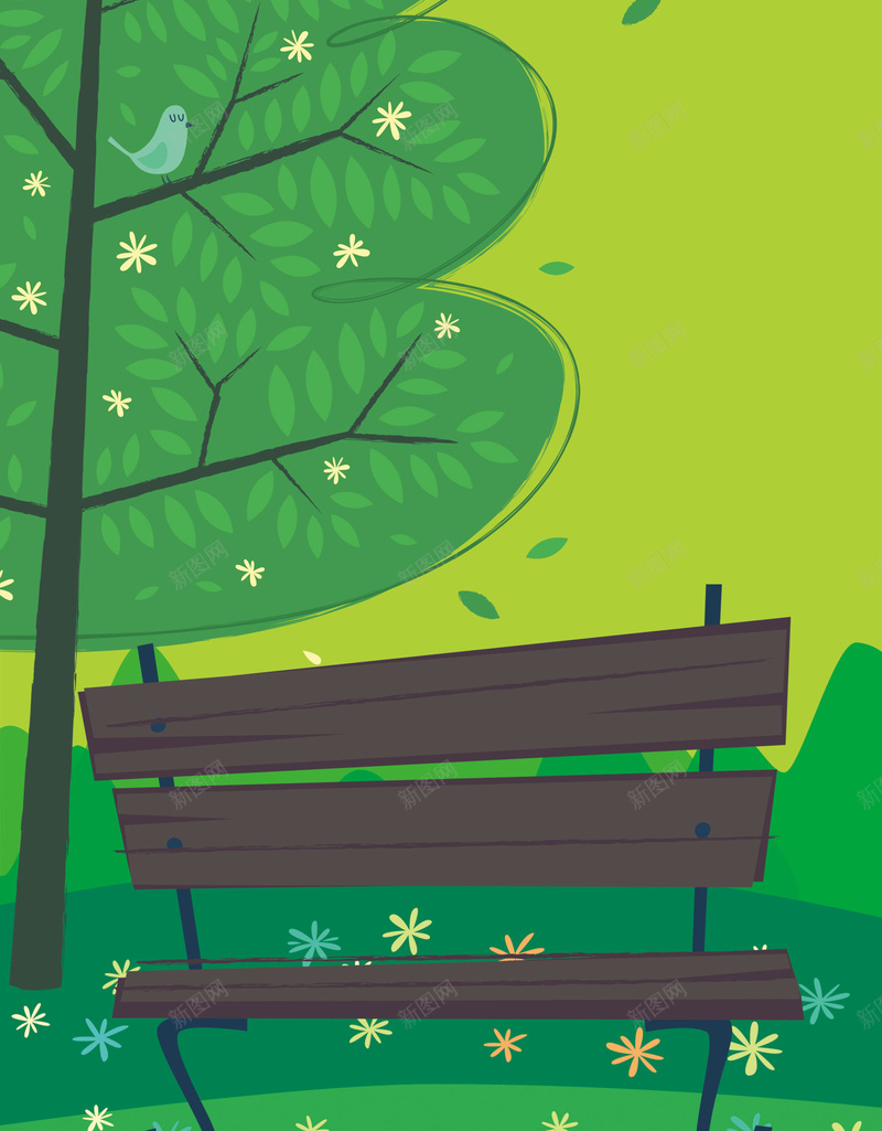 森林插画海报背景psd设计背景_88icon https://88icon.com 树 鸭子 绿色 环保 插画 海报素材背景 卡通 童趣 手绘