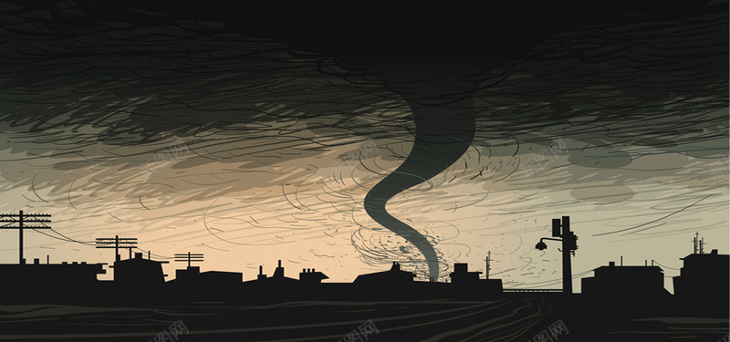 卡通黑暗的飓风bannerjpg设计背景_88icon https://88icon.com 乌云 乡村 建筑 插画 飓风 海报banner 卡通 童趣 手绘