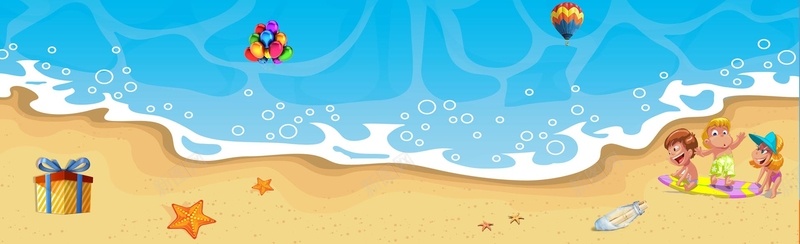 可爱童趣手绘海滩背景背景