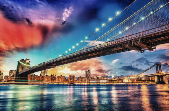 布鲁克林大桥漂亮夜景高清摄影图片摄影图片