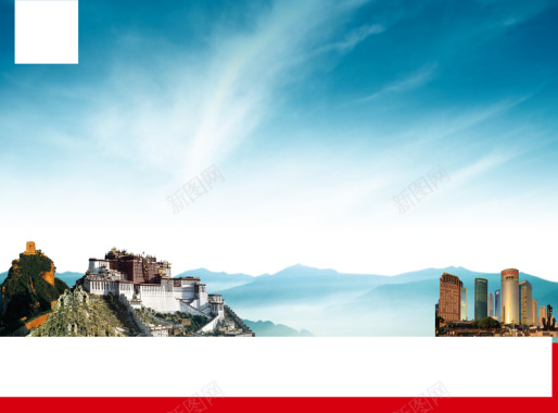 壮丽西藏旅游蓝色背景素材背景