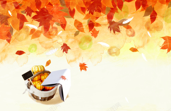 秋天枫叶与南瓜背景素材背景