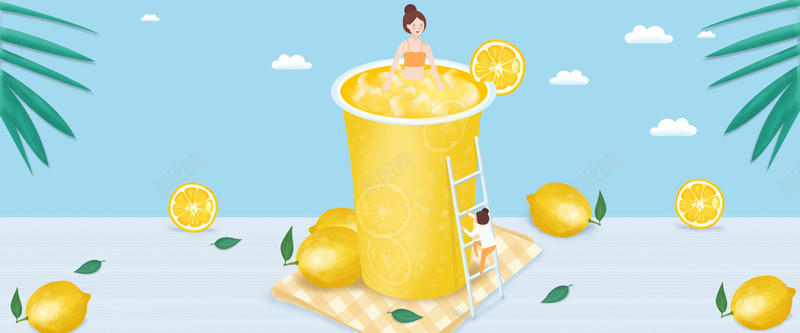 二十四节气小暑清新柠檬饮料banner海报背景