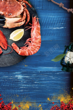 蓝色夏季海鲜美食餐饮海报背景