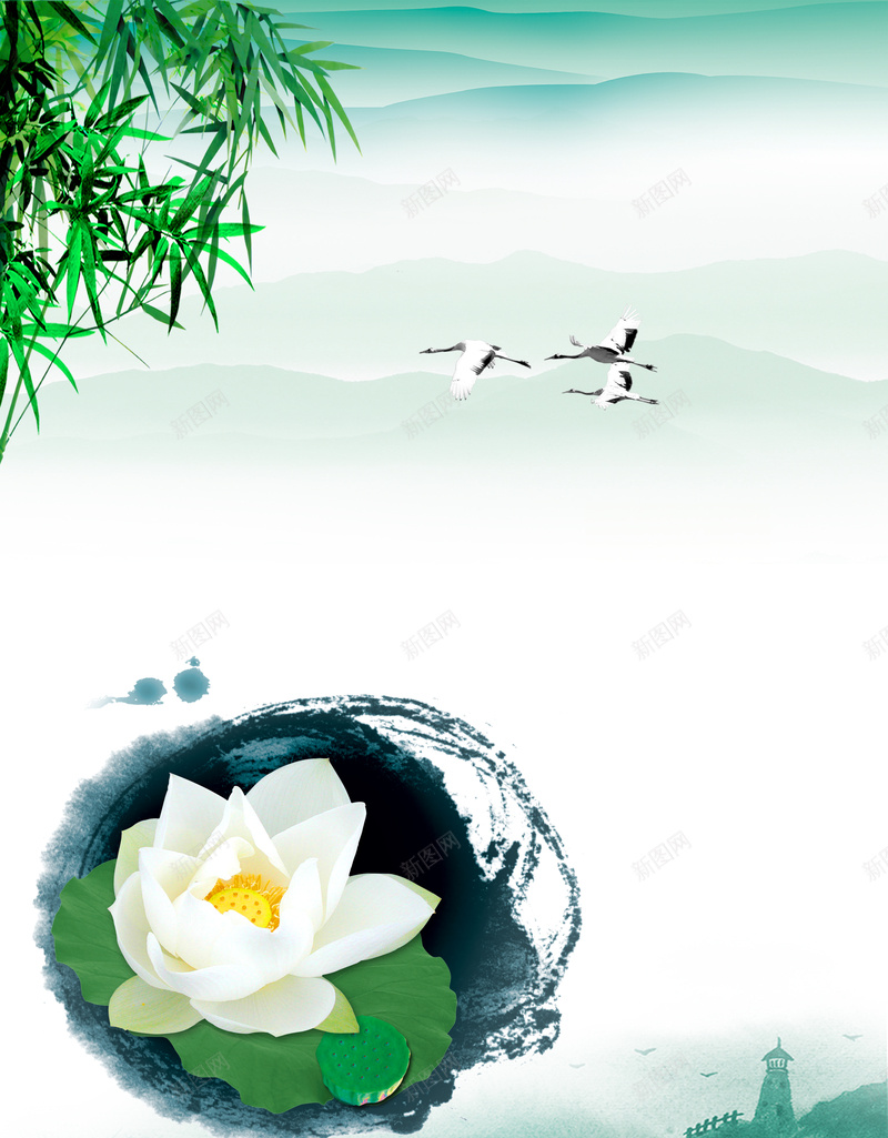 中国风绿色荷花背景psd设计背景_88icon https://88icon.com 中国风 绿色 竹子 荷花 公正 山水公平