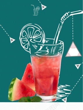 西瓜汁夏季果汁清新线条冷饮店海报背景模板背景