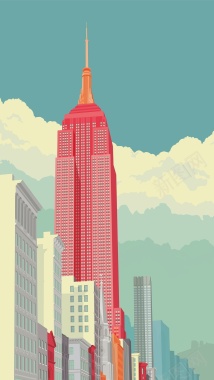 都市摩天楼插画H5背景背景