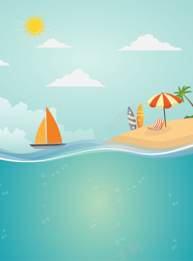 卡通手绘夏季清凉沙滩促销海报背景素材背景