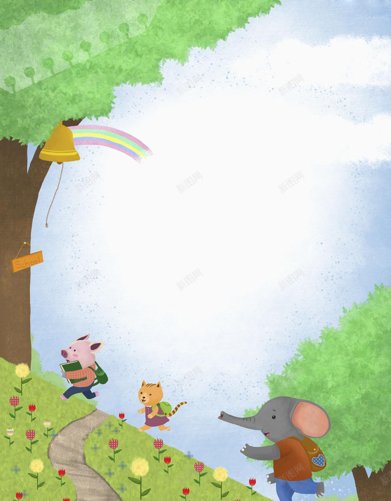 夏日清新卡通手绘儿童绿色设计背景jpg设计背景_88icon https://88icon.com 卡通手绘 儿童 夏日 清新 童趣 绿色 小动物 童真 彩虹房子 树木 大自然