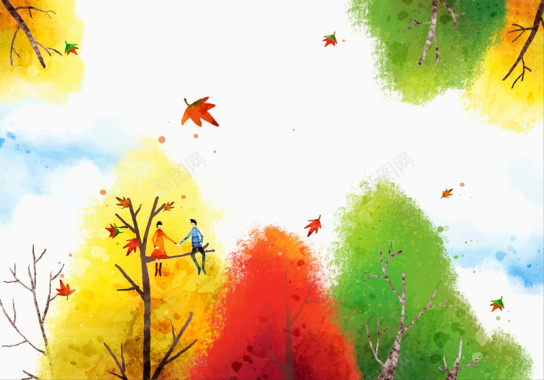 手绘秋天风景背景素材背景