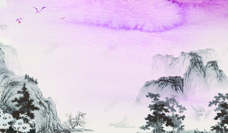 水墨山水画中国风海报背景psd设计背景_88icon https://88icon.com 水墨山水画 感恩海报 敬老爱老 中华传统美德 中国风海报背景 中国风