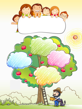 漫画果树海报背景素材背景