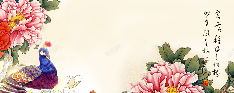 孔雀牡丹花网站背景图背景