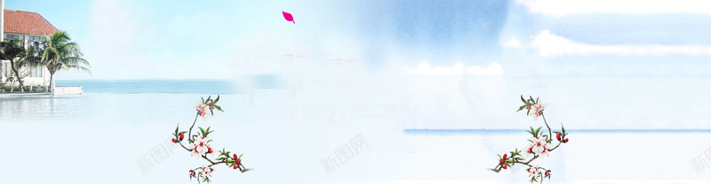 海景背景jpg设计背景_88icon https://88icon.com 海景 楼房 花枝 海报banner 摄影 风景