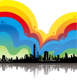 彩虹的轮廓彩虹都市建筑轮廓背景素材高清图片