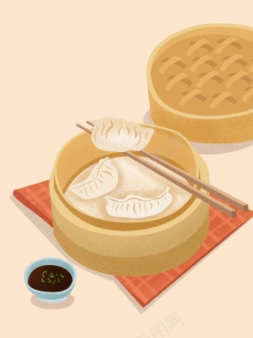 美食暖色清新饺子插画背景