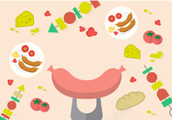 可爱烤串可爱儿童画风格BBQ海报展卡通背景素材高清图片
