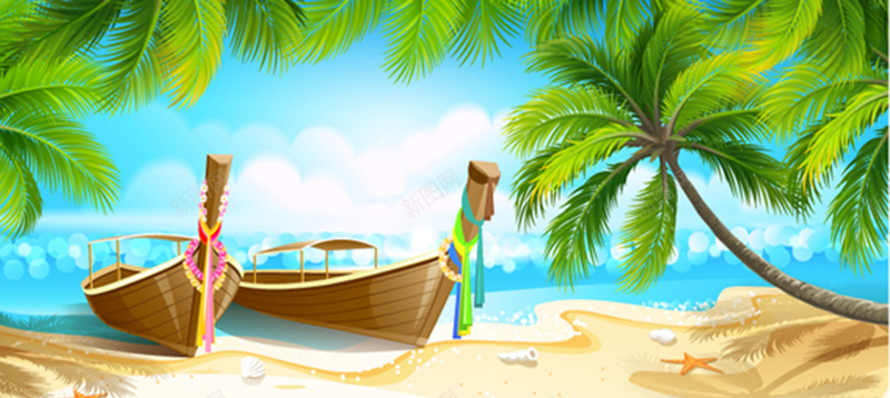 卡通热带岛屿背景图jpg设计背景_88icon https://88icon.com 卡通 椰树 沙滩 海星 船只 热带岛屿 大海 海报banner 童趣 手绘