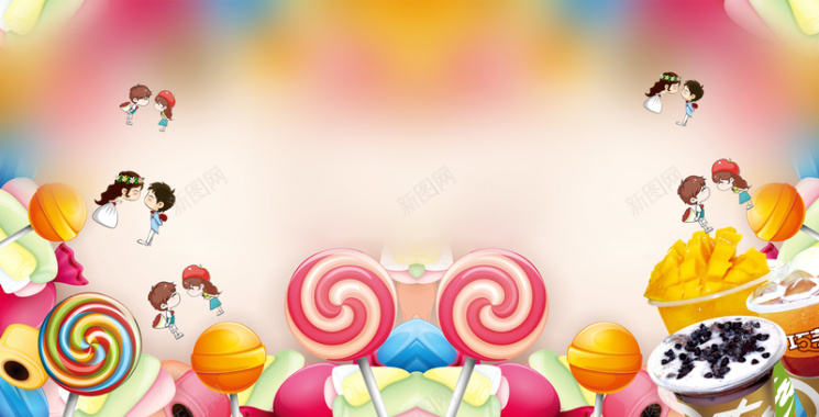 可爱糖果屋宣传海报背景模板背景