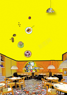 鲜艳色彩餐厅文艺海报背景背景