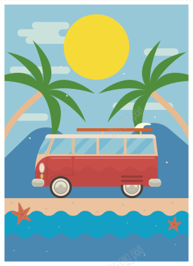 卡通手绘清凉夏季上新海岸度假背景素材背景