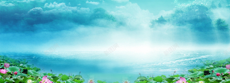 荷花仙境海报背景jpg设计背景_88icon https://88icon.com 海报banner 海报 背景 荷花 风景