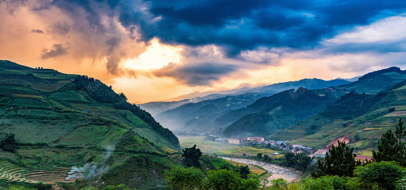 黄昏田野背景图背景