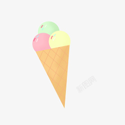 三色甜筒冰淇淋素材