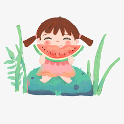 夏日西瓜吃瓜少女素材