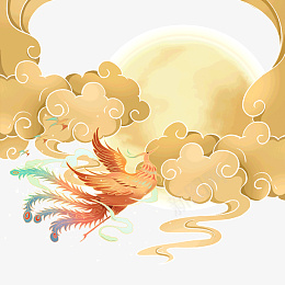 国潮风凤凰贺中秋psd免抠素材_88icon https://88icon.com 凤凰 国潮 插画 精致