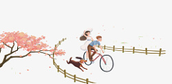卡通春天骑车单车插画素材