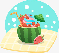 彩色夏日西瓜冰激凌雪糕果汁素材