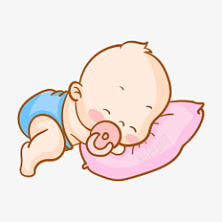 小孩枕头手绘睡觉的婴儿插画高清图片