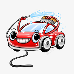 可爱卡通拟人红色洗车汽车形象素材