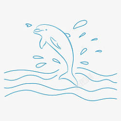 蓝色手绘通用海豚大海装饰图案素材