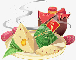 端午节国潮粽子食物红枣酒素材素材