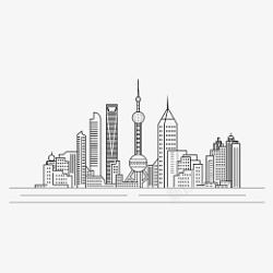 外滩建筑群手绘上海城市建筑线条高清图片