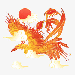 红凤凰古典中国神兽红金素材