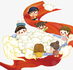 吃饺子人物插画手绘素材